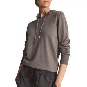REISS Luna Wool Hoodie Extra Fine Merino Long Sleeve Minimalist Womens Medium